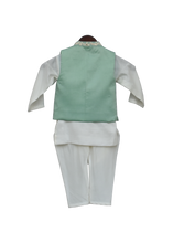 Load image into Gallery viewer, Boys Pista Green Embroidery Nehrujacket With Kurta & Churidar