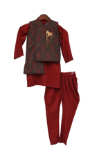 Load image into Gallery viewer, Boys Printed Nehru Jacket With Kurta & Churidar