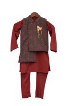 Load image into Gallery viewer, Boys Printed Nehru Jacket With Kurta & Churidar