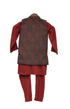 Load image into Gallery viewer, Boys Printed Nehru Jacket With Kurta & Churidar