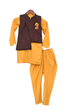 Load image into Gallery viewer, Boys Printed Nehru Jacket With Yellow Kurta & Churidar