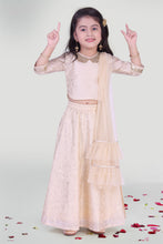 Load image into Gallery viewer, Girls Beige Skirt And Choli Set With Dupatta