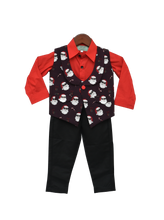 Load image into Gallery viewer, Boys Santa Claus Print Waist Coat With Pant & Shirt