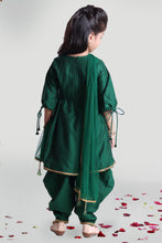 Load image into Gallery viewer, Girls Green Cowl Pants And Kurta Set With Dupatta