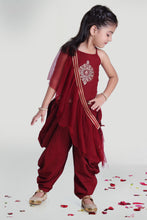 Load image into Gallery viewer, Girls Maroon Silk Cowl With Top And Dupatta For Girls