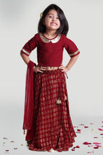 Load image into Gallery viewer, Girls Maroon Circular Skirt And Choli Set With Dupatta For Girls