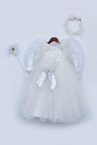 Girls White Sequence Flowers And Net Gown