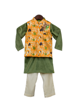 Load image into Gallery viewer, Boys Yellow Brocade Jacket With Kurta Pant