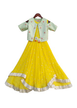 Load image into Gallery viewer, Girls Yellow Sequence Anarkali Dress With Pista Green Jacket