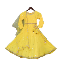 Load image into Gallery viewer, Girls Yellow Booti Net Anarkali