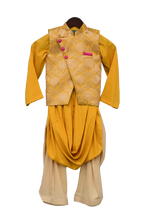 Load image into Gallery viewer, Boys Yellow Brocade Nehru Jacket Set