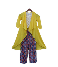Load image into Gallery viewer, Girls Yellow Long Shrug With Patola Printed Pant