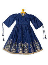 Load image into Gallery viewer, Girls Blue Poly Silk Dress For Girls