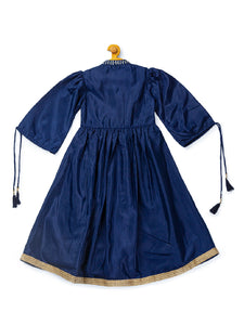 Girls Blue Poly Silk Dress For Girls