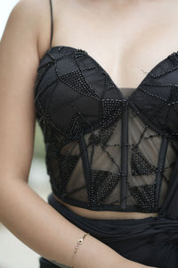 Black Corset with Draped Saree