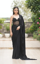 Load image into Gallery viewer, Black Beaded Corset with Draped Saree
