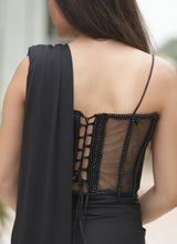 Load image into Gallery viewer, Black Beaded Corset with Draped Saree