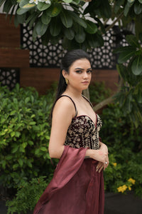 Maroon Corset with Lehnga