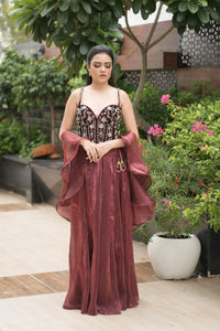 Maroon Corset with Lehnga