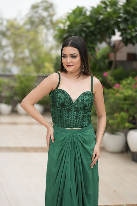 Emerald Corset with Draped skirt