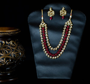 Red Kundan Beads Necklace Set