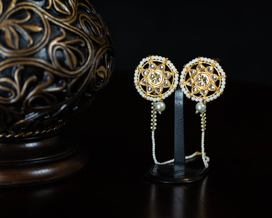 Pearl Circle Kundan Flower Earrings