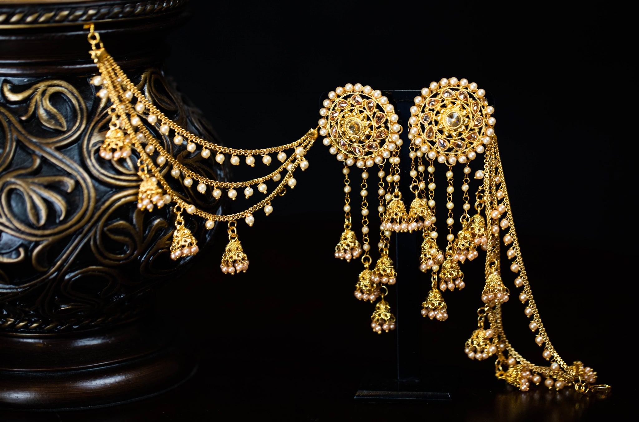 Festive Gold & White Kundan Bahubali Earrings - Classiques - 4226123