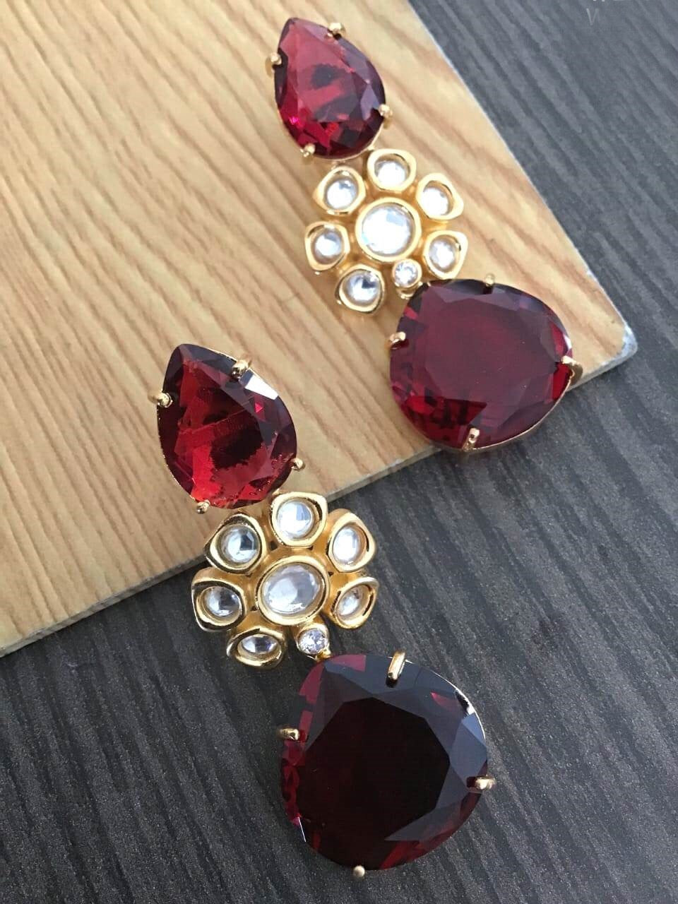 Buy Ruby kundan stone Indian Party Aarti Earrings: Perfect Panache