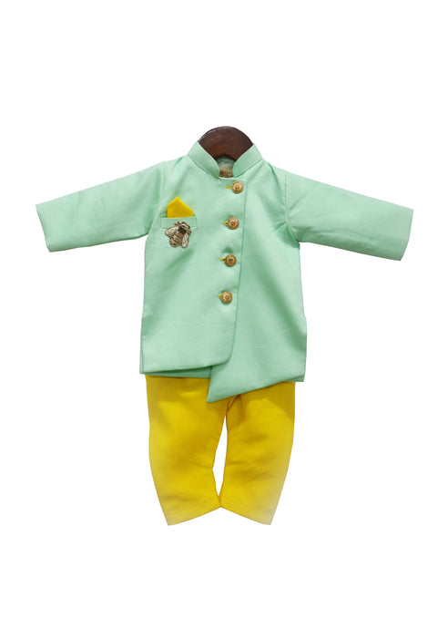 BOYS Aqua Green Ajkan With Yellow Chudidar