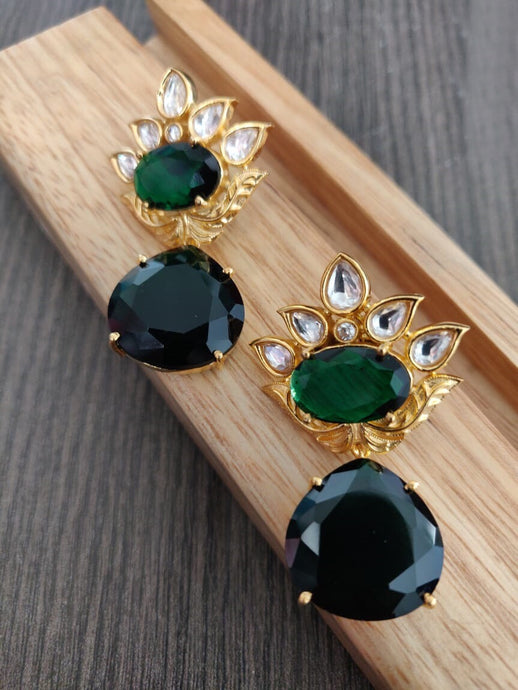 Buy Emerald kundan stone Indian Party Alena Earrings: Perfect Panache