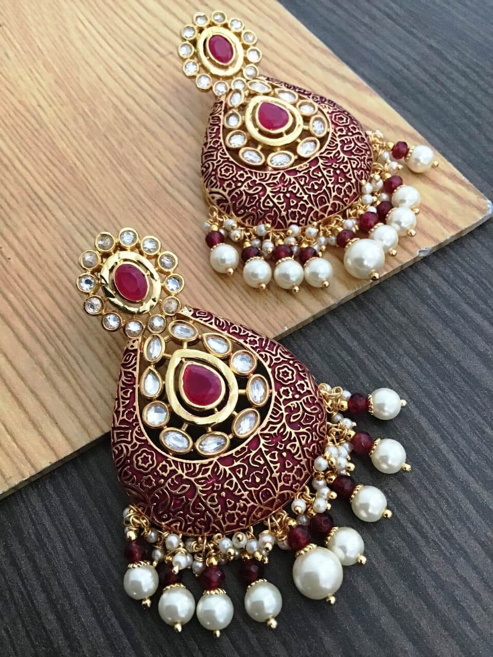 Buy Meenakari Kundan Indian Party Anjali Earrings: Perfect Panache