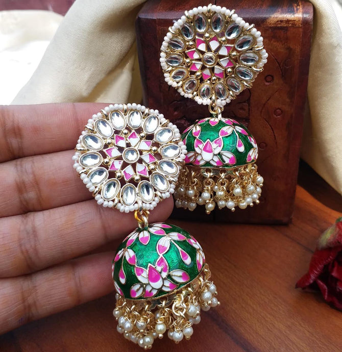 Buy Meenakari kundan Jhumki Indian Party Anna Earrings: Perfect Panache