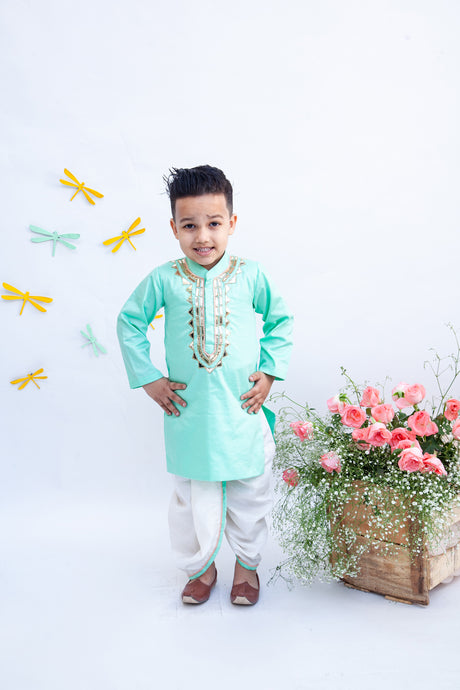 Boys Aqua Green Kurta With Dhoti