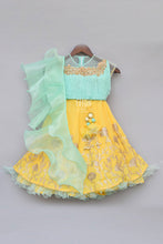 Load image into Gallery viewer, Girls Aqua Blue Tassel Top With Yellow Gota Lehenga