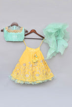 Load image into Gallery viewer, Girls Aqua Blue Tassel Top With Yellow Gota Lehenga