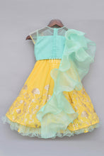 Load image into Gallery viewer, Girls Aqua Blue Tassel Top With Yellow Gota Lehenga