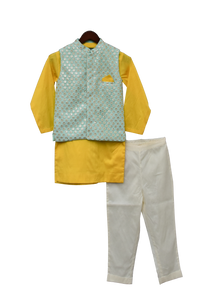 Boys Aqua Embroidery Nehru Jacket Set