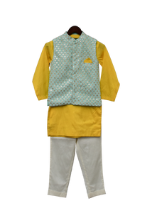 Boys Aqua Embroidery Nehru Jacket Set