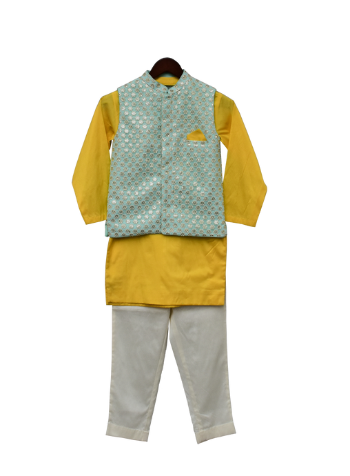 Boys Aqua Embroidery Nehru Jacket Set