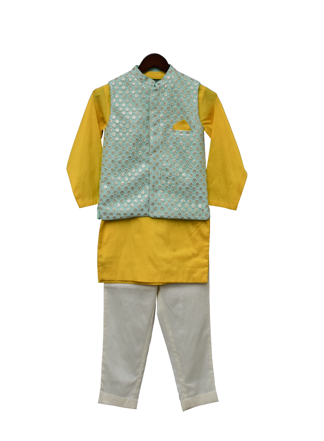 Boys Aqua Embroidery Nehru Jacket Set