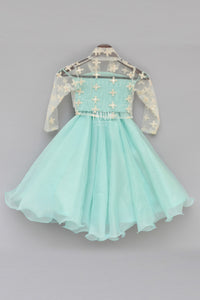 Girls Aqua Net Embroidery Choli With Lehenga