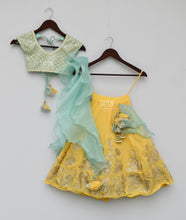Load image into Gallery viewer, Girls Aqua Thread Embroidery Choli With Yellow Gotta Lehenga