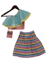 Load image into Gallery viewer, Girls Aqua &amp; Yellow Crop Top With Skirt