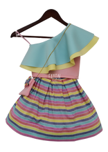 Load image into Gallery viewer, Girls Aqua &amp; Yellow Crop Top With Skirt