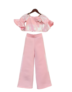 Girls Baby Pink Sequence Top With Pant