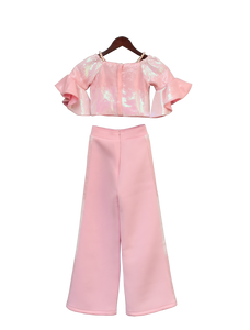 Girls Baby Pink Sequence Top With Pant