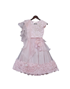 Girls Baby Pink Embroidery Choli With Baby Pink Lehenga