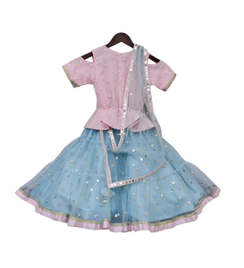 Girls Baby Pink Embroidery Peplum With Net Lehenga