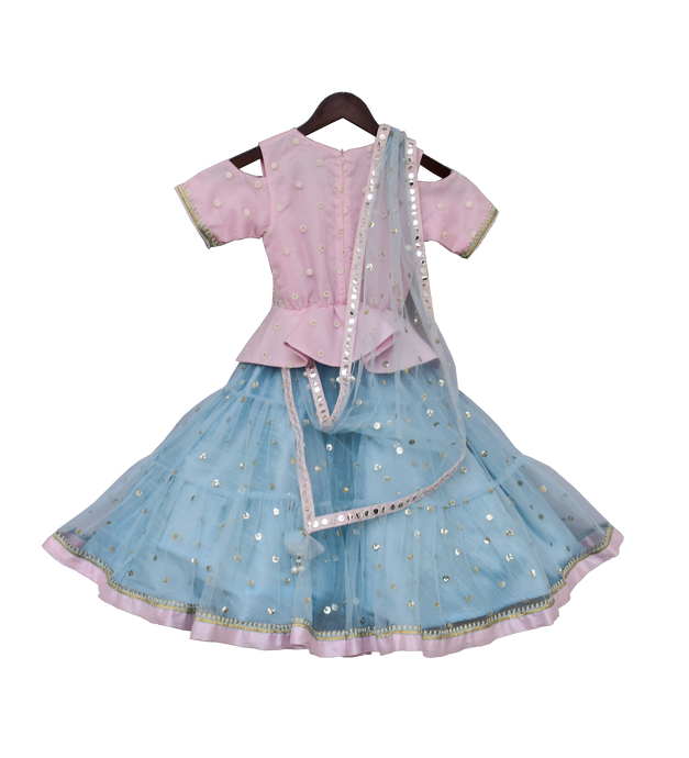 Girls Baby Pink Embroidery Peplum With Net Anarkali One Piece