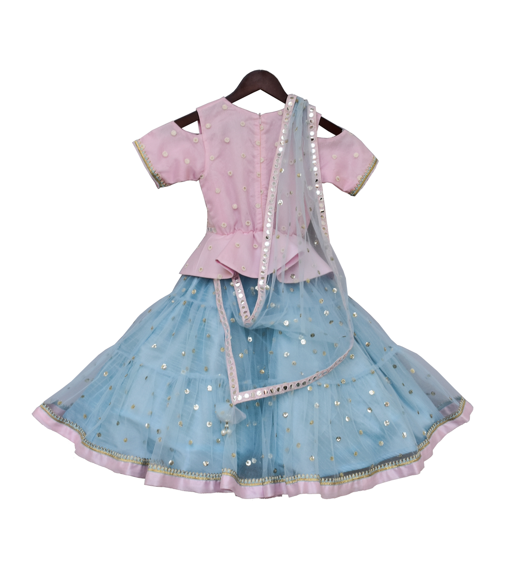 Girls Baby Pink Embroidery Peplum With Net Anarkali One Piece